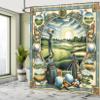 Ambesonne Golf Themed Shower Curtain, Hobby Concept Classicism Style Painting Effect Hills Sunrise, Cloth Fabric Bathroom Decor Set with Hooks, 69" W x 84" L, Fern Green Blue and Mustard view 2