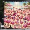 Ambesonne Flamingo Shower Curtain, Summer Beach with Tropical Birds with Sunny Hats and Sunglasses, Cloth Fabric Bathroom Decor Set with Hooks, 69" W x 70" L, Pink Beige and Pale Sky Blue view 1