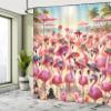 Ambesonne Flamingo Shower Curtain, Summer Beach with Tropical Birds with Sunny Hats and Sunglasses, Cloth Fabric Bathroom Decor Set with Hooks, 69" W x 70" L, Pink Beige and Pale Sky Blue view 2