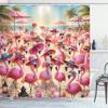 Ambesonne Flamingo Shower Curtain, Summer Beach with Tropical Birds with Sunny Hats and Sunglasses, Cloth Fabric Bathroom Decor Set with Hooks, 69" W x 70" L, Pink Beige and Pale Sky Blue view 3