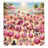 Ambesonne Flamingo Shower Curtain, Summer Beach with Tropical Birds with Sunny Hats and Sunglasses, Cloth Fabric Bathroom Decor Set with Hooks, 69" W x 70" L, Pink Beige and Pale Sky Blue view 4