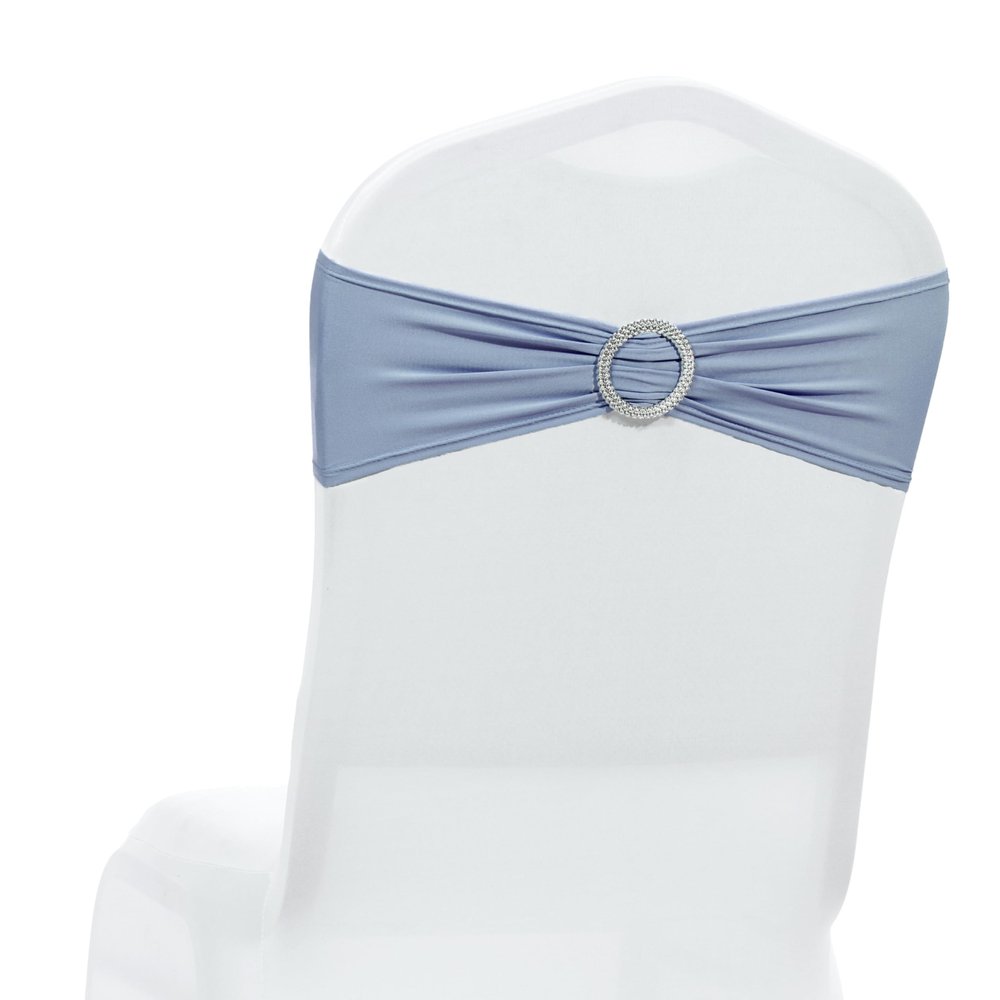 MDS Pack of 200 Spandex Chair Sashes Bows Universal fits Elastic Stretch Chair Bands Ties with Buckle Slider Bow for Wedding Decoration Spandex Slider Sashes Bow - Dusty Blue