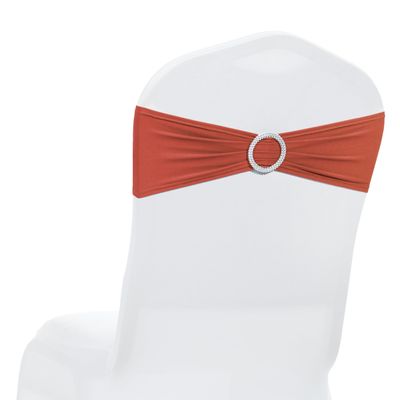 MDS Pack of 150 Spandex Chair Sashes Bows Universal fits Elastic Stretch Chair Bands Ties with Buckle Slider Bow for Wedding Decoration Spandex Slider Sashes Bow - Terracotta