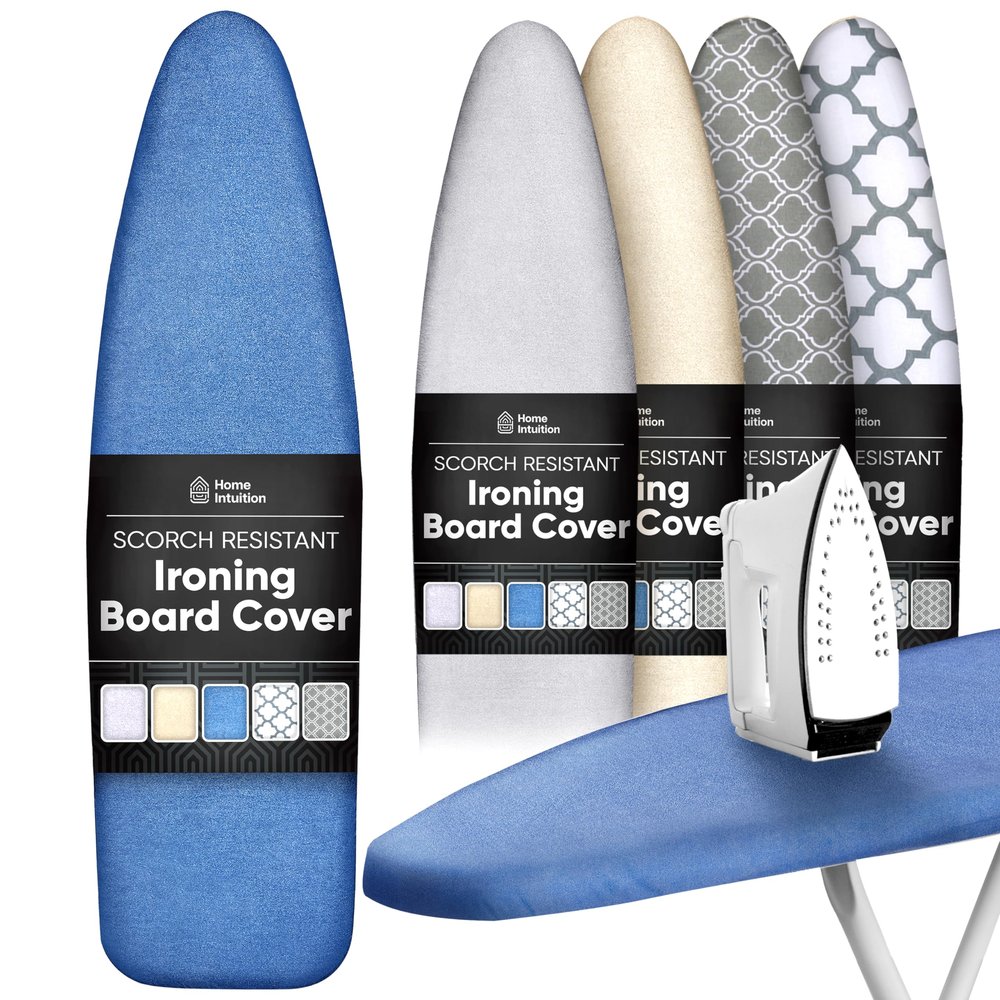 Home Intuition Extra Thick Ironing Board Cover and Pad Iron Scorch Resistant with Hook and Loop Secure Fastener and Elastic Edge,15x54, Standard Size Coated Thick Padding, Blue