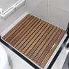 RESKIU Wooden Bath Shower Mat, Length Teak Solid Wood Shower Floor Mat with Anti-Slip Foot & with Center Drain Hole, for Inside Shower/Tiled Floor,26x26in(66x66cm) view 1