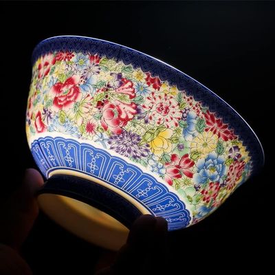 TEMKIN Chinese porcelain bowl Chinese Ancient Palace Style Porcelain Rice Bowl,porridge bowl,Soup Bowl15.6cm 6.14in Rice bowl bone China high foot bowl new tableware palace enamel color Bowl
