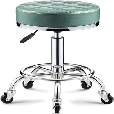 HOBIBA Rotating Stool Swivel Round Rolling Stool with Wheels and Foot Ring, Height Adjustable Leather Rolling Shop Counter Stool Chair Office Drafting Stools(Color:Green)