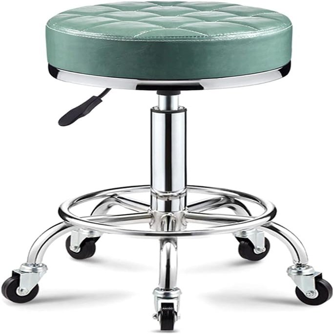 HOBIBA Rotating Stool Swivel Round Rolling Stool with Wheels and Foot Ring, Height Adjustable Leather Rolling Shop Counter Stool Chair Office Drafting Stools(Color:Green)