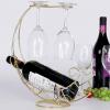 Countertop Wine Glass Holder, Metal Table Top Wine Glass Rack Drying Rack, Moon Shape Freestanding Stemware Rack Hold 1 Bottles and 2 Glasses for Cabinet and Bar (Color : Bronze) view 3