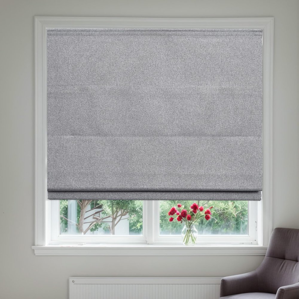 Keego Cordless Roman Shades Modern Blackout Roman Blinds Elegant Roman Shades for Window Easy to Install Blinds for Living Room Door Kitchen (36" W x 48" H, Grey, Blackout)