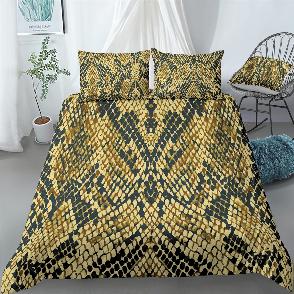 Boasorte Snake Skin Luxe Prints Duvet Cover Set | Serpentine Jungle Chic Wild Animal Fur Design Bedding Set | with Soft Duvet Cover+2 Pillow Shams(3pcs) or Sheet (4pcs) (A,Full-3PCS)