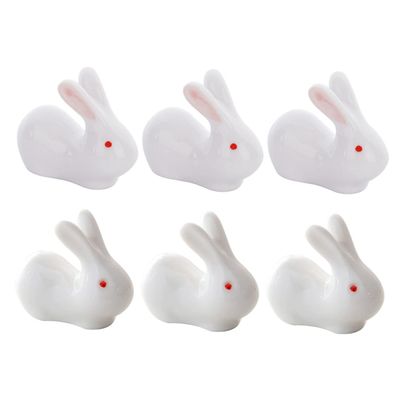 Ciieeo 6pcs Cute Rabbit Ceramic Chopstick Racks for Home Use Functional Chopstick Holder and Rest for Clean Dining Table Stylish Tableware Accessory Pink and White