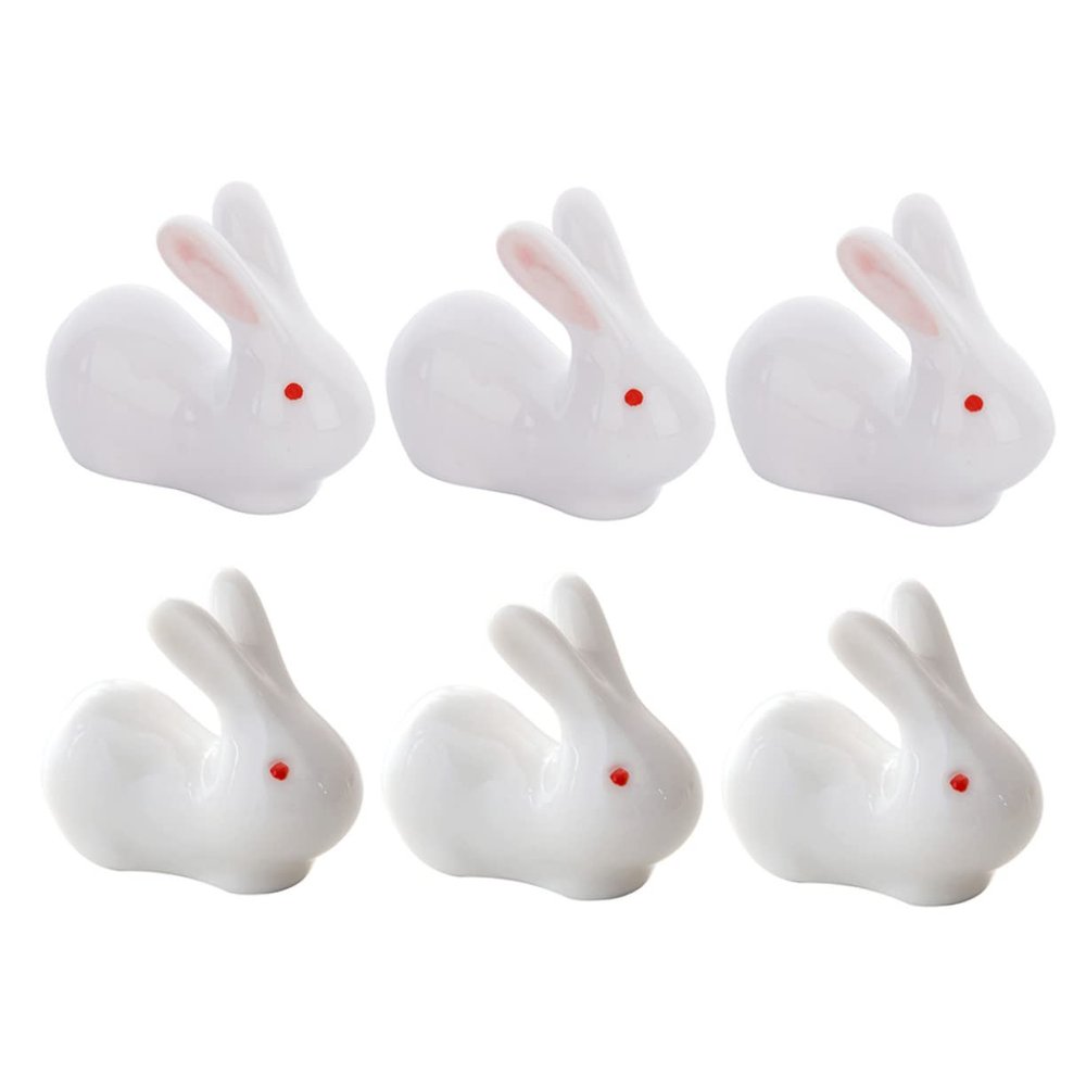 Ciieeo 6pcs Cute Rabbit Ceramic Chopstick Racks for Home Use Functional Chopstick Holder and Rest for Clean Dining Table Stylish Tableware Accessory Pink and White