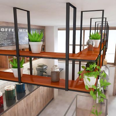 Yopappol Hanging Plant Stand for Balcony Bar Flower Shop, 2 Layer Partition Shelf with Metal Frame, Restaurant Kitchen Pot Pan Storage Rack for Modern Decor, Easy to Clean (Size : 130x30x80cm)