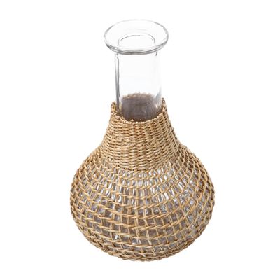 Ciieeo 1pc Rattan Weave Glass Vase for Floral Arrangements Elegant Desktop Decoration for Office Rattan and Glass Material for Hydroponic Displays