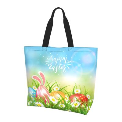 MANQINF Cute Easter Bunny Rabbit Tote Bag for Women Mother Teacher,Reusable Shopping Grocery Bag Shoulder Bags