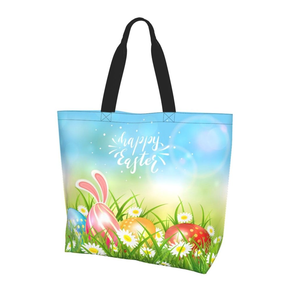 MANQINF Cute Easter Bunny Rabbit Tote Bag for Women Mother Teacher,Reusable Shopping Grocery Bag Shoulder Bags