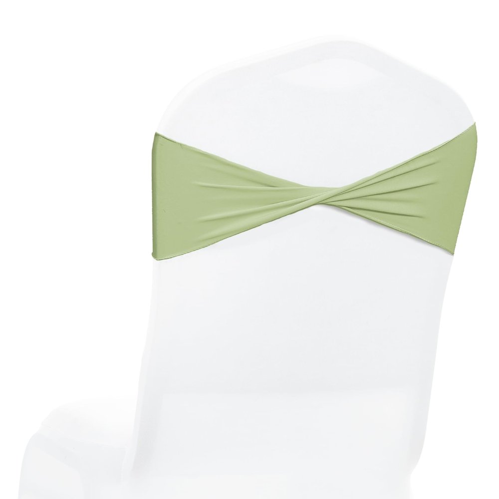 MDS Pack of 125 Stretch Spandex Chair Sashes Without Slider Buckle, Reusable Elastic Plain Chair Band Bow for Wedding, Reception, Party, Birthday, Baby Shower, Banquet & Event Decor - Sage Green