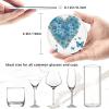 Blue Flowers with Love Heart Shape Print Coasters Leather Drink Coasters Set of 6 Heat Resistant Bar Coasters with Storage Case Round Cup Mat Pad for Living Room Kitchen Office Gift view 3