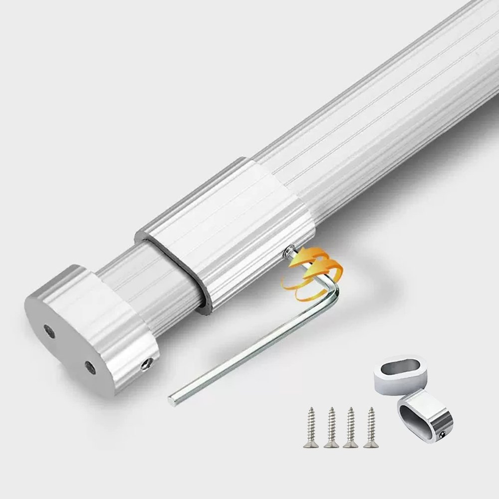 Closet Rod for Hanging Clothes, Bedroom Aluminium Oval Closet Tension Rod for Hanging Clothes Heavy Duty, Closet Clothes Rod with Flange Sockets & Screws, for Wardrobe/Bedroom/Bathroom/Shoe Cabinets (