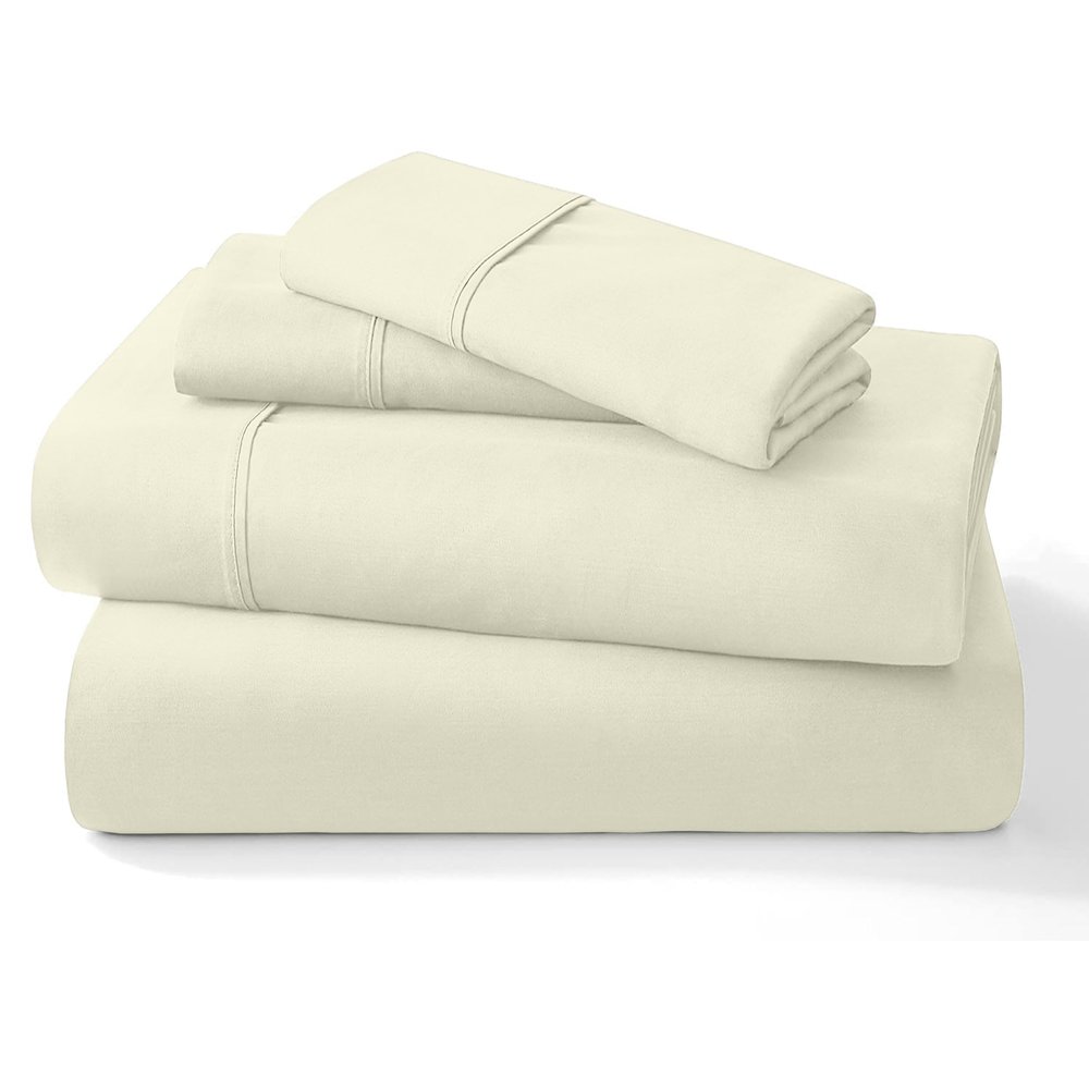 Neerahi Pure 100% Certified Organic Cotton Bed Sheet Set 1000 Thread Count, Crisp and Cooling Sateen Weave, Soft Breathable, Eco-Friendly, 4 Piece Bedding Set, 12" Deep Pocket -(Ivory, Short Queen)