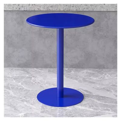 Fodalob Patio Iron Metal Dining Table, Small Round Table, Sofa Side Table, Coffee Table/Milk Tea Table/Bar Table/Dessert Table/Negotiation Table (Color : Dark Blue, Size : 70x70x72cm)