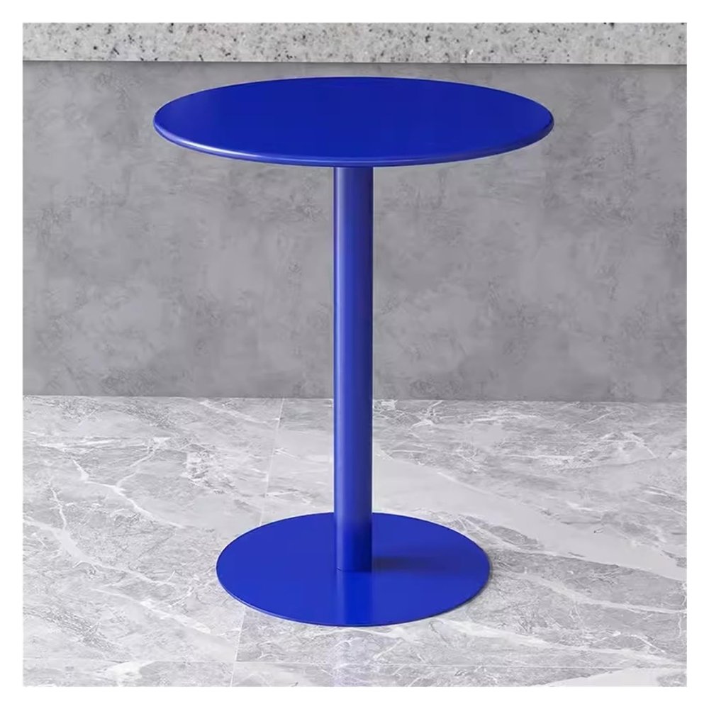 Fodalob Patio Iron Metal Dining Table, Small Round Table, Sofa Side Table, Coffee Table/Milk Tea Table/Bar Table/Dessert Table/Negotiation Table (Color : Dark Blue, Size : 70x70x72cm)