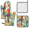 Tropical Plants and Parrots Oven Mitts and Pot Holders Set 4 Heat Resistant Oven Mitt Thicken Kitchen Oven Glove for Cooking Home Microwave Oven Gloves Non Slip Hot Pads for Baking BBQ view 1