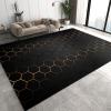 ERAYNA Black Gold Honeycomb Geometry Area Rugs, Black Hexagon Geometry Non-Slip Kids Rug, Upholstery Rug with Non-Slip Backing for Kids Boys Girls Bedroom Living Room Dining Room Study 6.6ftx5.3ft view 1