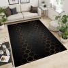 ERAYNA Black Gold Honeycomb Geometry Area Rugs, Black Hexagon Geometry Non-Slip Kids Rug, Upholstery Rug with Non-Slip Backing for Kids Boys Girls Bedroom Living Room Dining Room Study 6.6ftx5.3ft view 2