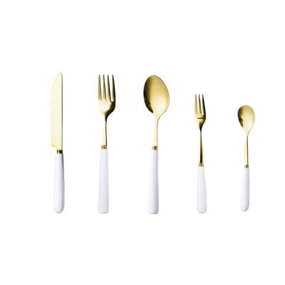 PEKJI Mirror polished silverware set simple kitchen utensils stainless steel cutlery set home ceramic handle knife fork spoon