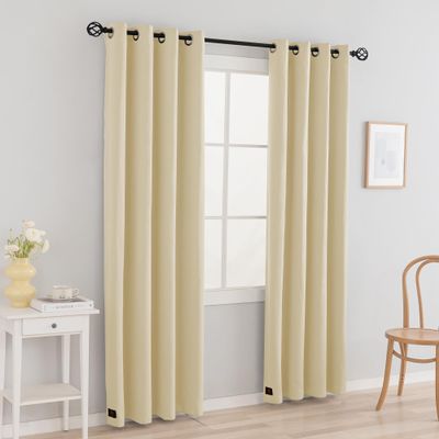 2 Panels Flame Retardant Curtains for Hotels Auditoriums,Meet NFPA701 Test - Rod Pocket Shading Sound Insulation Curtains(2 Panels, Beige, 52 X 108 in)