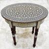 FAMA.store Morrocan Table Design Mother of Pearl Inlaid,Arabic Side Corner cofee Table for Living Room (Brown Oval) view 2