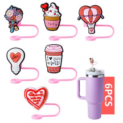 6-Piece Sweet Valentine's Day Straw Covers for Stanley Cup, 0.4in/10mm Diameter Straw Toppers Cap,Compatible with Stanley 20 30&40 0z Cup, Dust-Proof Straw Caps for Water Bottle