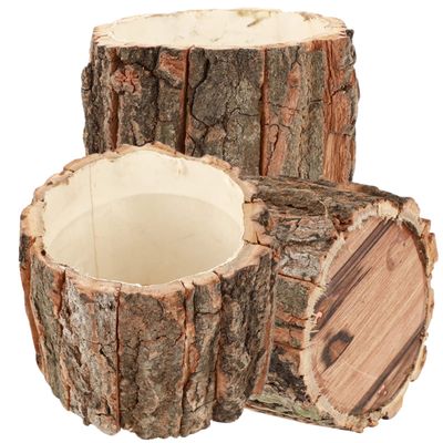 LIFKOME 3pcs Bark Flower Pots Rustic Planting Containers for Cacti and Floral Arrangements Home Decor for Table Centerpieces and Garden Display