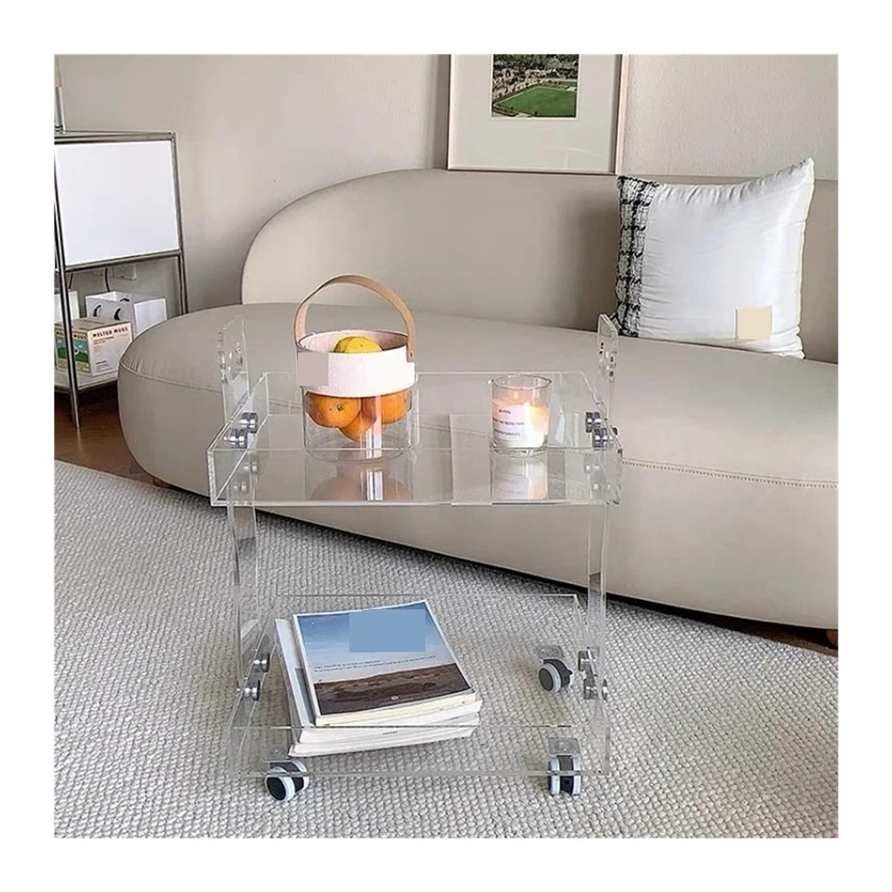 Coffee End Table Transparent Acrylic Side Table, Living Room Trolley Storage Cabinet, Home Mobile Coffee Table Bedside Table Side Table