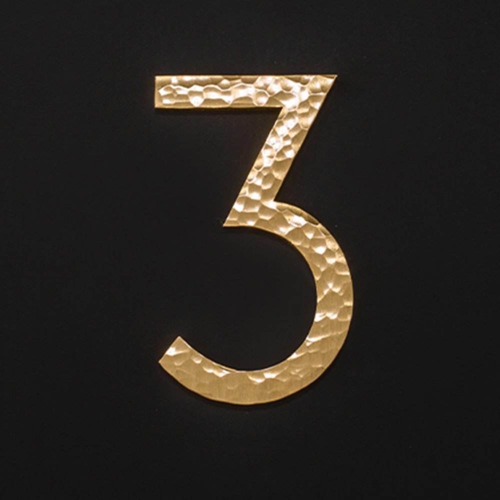 ARCVOX Hammered Brass Numerals Wall Decor, Metal Arabic House Numbers 0 to 9, Customizable Metal Signs for Home, Garden, Store, Cafe, Bar, Garage (Size : 3)