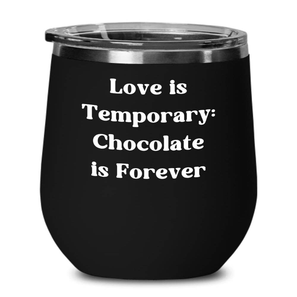 Gifts for Divorce, Gift for Breakup Women Men Chocolate Happy Divorce, Wh Tx Lidded Wine Tumbler 12 oz.