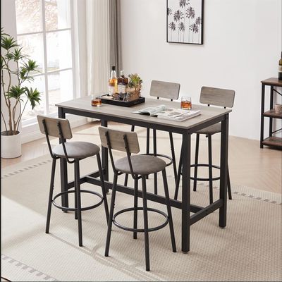 Hlcodca Bar Dining Table Set, Kitchen Counter Height Table & 4 Pu Leather Upholstered Stools with Backrest Space-Saving Dining Room Table Set for Small Space (Grey/Bar Table Set)