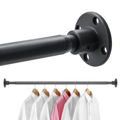 Closet Clothes Hanging Rod, 15-25 inch Adjustable Size, Screw Fixing Connection, for Closet Wardrobes Laundry RV, Black