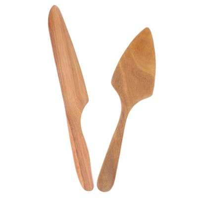Ciieeo Wooden Cake Cutting Set 2-Piece Cake Server and Cutter for Weddings Birthdays and Parties Sturdy and Easy to Use