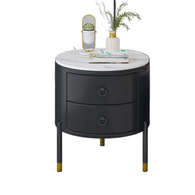 WAOCEO Side Table Small Side Table with 2 Drawers, Bedside Furniture, Night Stand, End Table with Gold Frame for Bedroom,Living Room, Round Coffee Table Cocktail Table End Table (Color : Black)