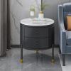 WAOCEO Side Table Small Side Table with 2 Drawers, Bedside Furniture, Night Stand, End Table with Gold Frame for Bedroom,Living Room, Round Coffee Table Cocktail Table End Table (Color : Black) view 2