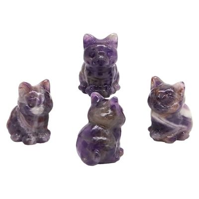 HXSCOO 1.2" Cute Cat Statue Natural Stone Crystal Hand Carved Healing Animal Figurine Reiki Gemstone Craft Home Decoration (Color : Amethyst, Size : 1pc)