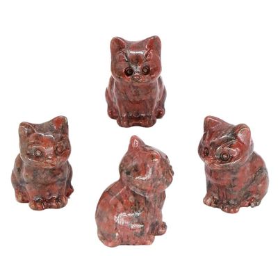 HXSCOO 1.2" Cute Cat Statue Natural Stone Crystal Hand Carved Healing Animal Figurine Reiki Gemstone Craft Home Decoration (Color : Red Sesame Jasper, Size : 1pc)
