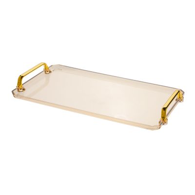 Acrylic Serving Tray with Handles - Multi-Use Plastic Tray for Party, Kitchen & Bathroom - Decorative Valet Tray for Ottoman, Dessert & Coffee Table (Amber)