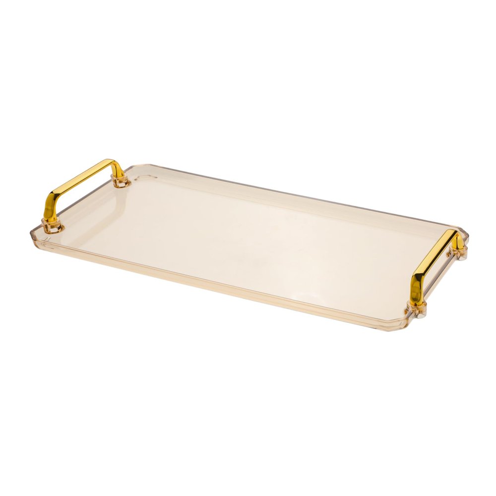 Acrylic Serving Tray with Handles - Multi-Use Plastic Tray for Party, Kitchen & Bathroom - Decorative Valet Tray for Ottoman, Dessert & Coffee Table (Amber)