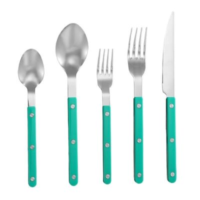 WHIERGGIN Silverware Set, 5/20/30/40 Pieces Household Steak Cutlery Set Stainless Steel Cutlery Knife, Fork And Spoon (Color : Green, Size : 1Set-5Pcs)