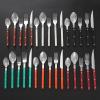 WHIERGGIN Silverware Set, 5/20/30/40 Pieces Household Steak Cutlery Set Stainless Steel Cutlery Knife, Fork And Spoon (Color : Green, Size : 1Set-5Pcs) view 4