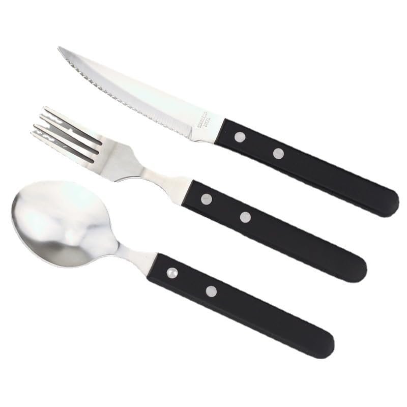 WHIERGGIN Silverware Set, 3/12/18/24 Pieces Steak Knives, Forks And Spoons Restaurant Stainless Steel Tableware Home Tableware Set (Color : Black, Size : 8Set-24Pcs)